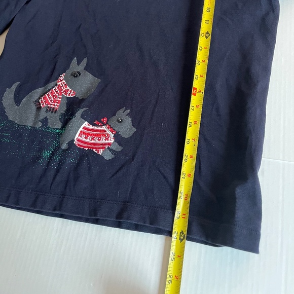 Talbots Sz M Navy Stretch Scottie Dogs n Snow Tee Shirt Blouse Pullover Top - Picture 8 of 9